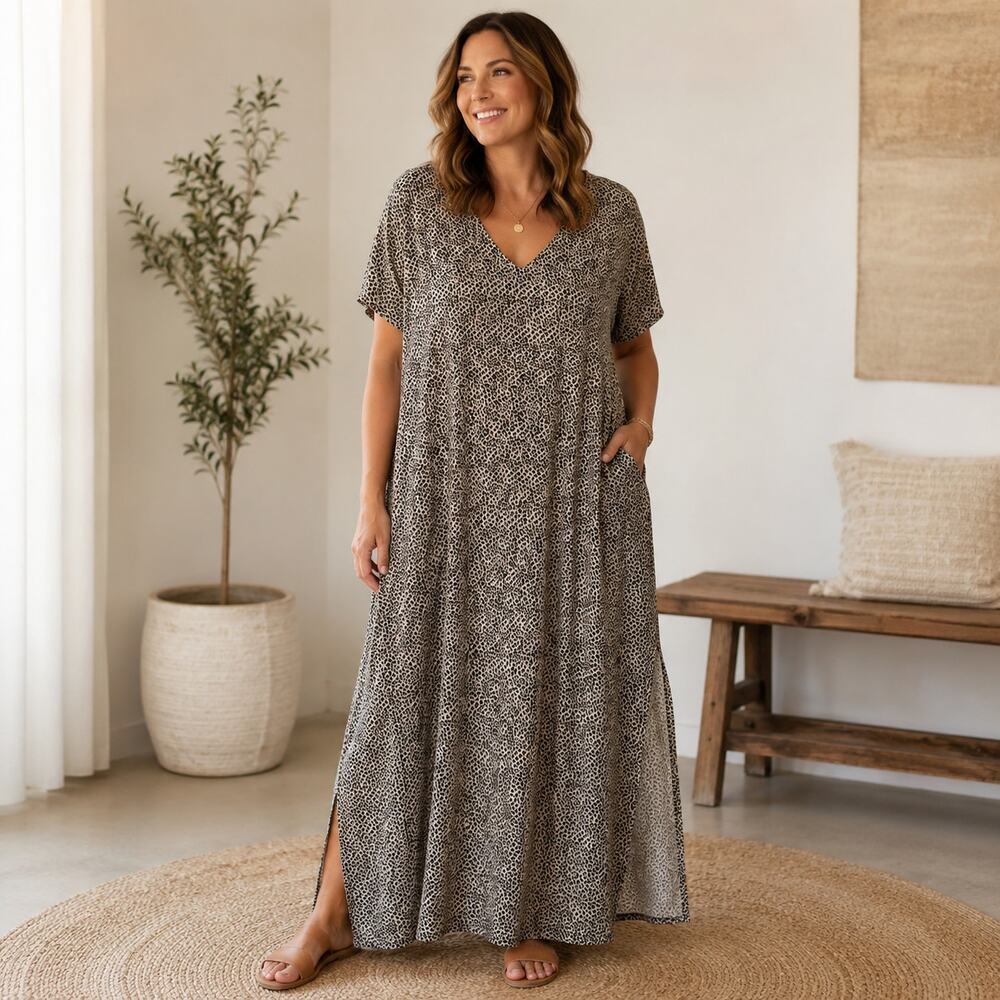WAYF Nordstrom cheetah print maxi dress 2X stretchy travel casual